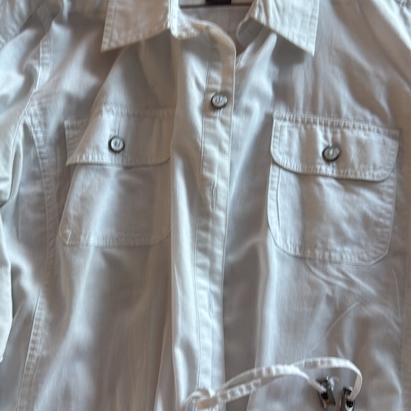 Woman’s top Additions by Chico’s size 2 white with silver /white buttons& accent - Picture 10 of 11